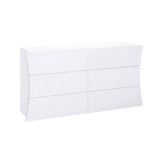 ComÒ² geometrico Albelaziz, Made in Italy, Mobiletto per Soggiorno e Camera, Credenza 6 cassetti, cm 155x40h82, colore Bianco lucido