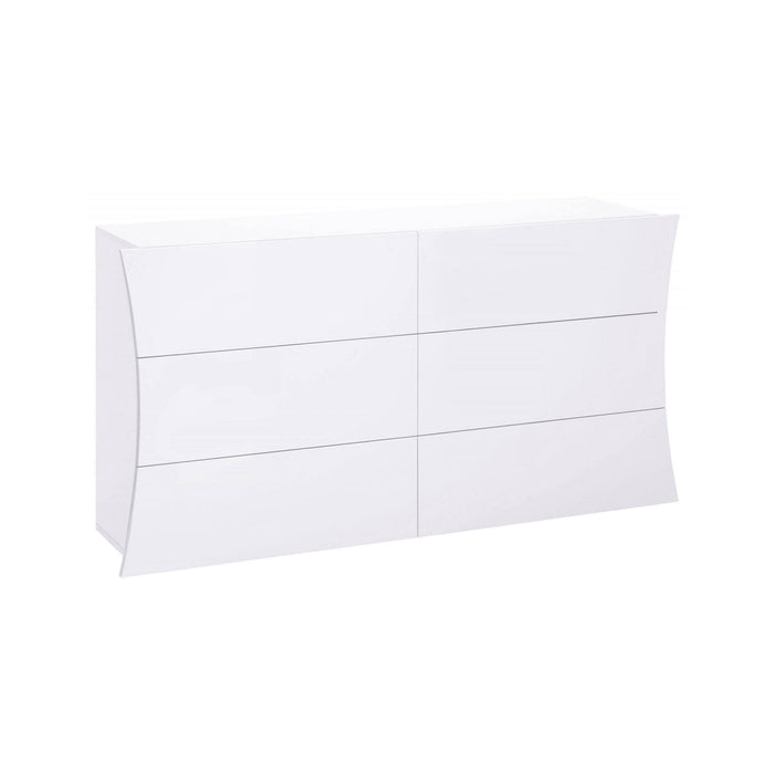 ComÒ² geometrico Albelaziz, Made in Italy, Mobiletto per Soggiorno e Camera, Credenza 6 cassetti, cm 155x40h82, colore Bianco lucido