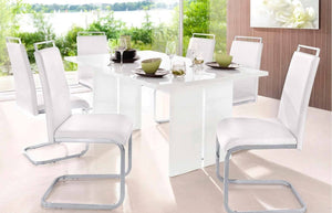 Tavolo da pranzo moderno Alibi, Made in Italy, Tavolo rettangolare di design, Tavolo da cucina, cm 160x90h75, colore Bianco lucido