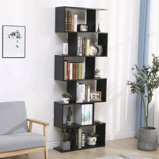 Libreria alta bifacciale a 6 Alowha, Made in Italy, Scaffale per libri e documenti, Libreria a zig zag da ufficio, cm 80x25h192, Grigio Cenere