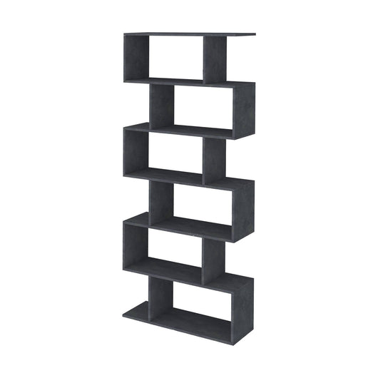 Libreria alta bifacciale a 6 Alowha, Made in Italy, Scaffale per libri e documenti, Libreria a zig zag da ufficio, cm 80x25h192, Grigio Cenere