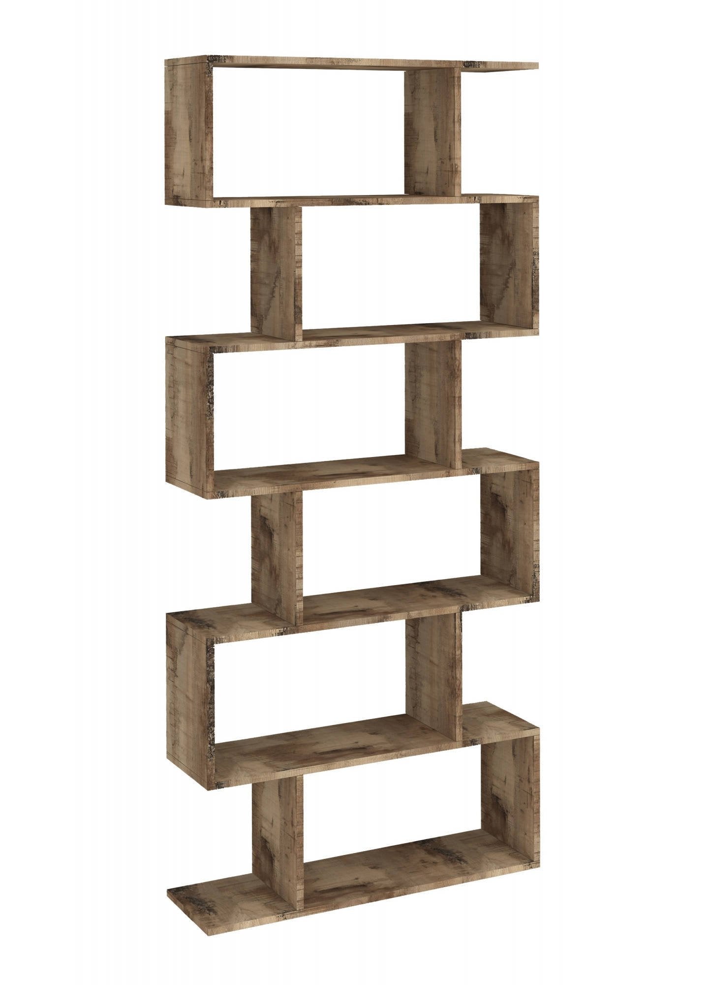 Libreria alta bifacciale a 6 Alowha, Made in Italy, Scaffale per libri e documenti, Libreria a zig zag da ufficio, cm 80x25h192, Acero