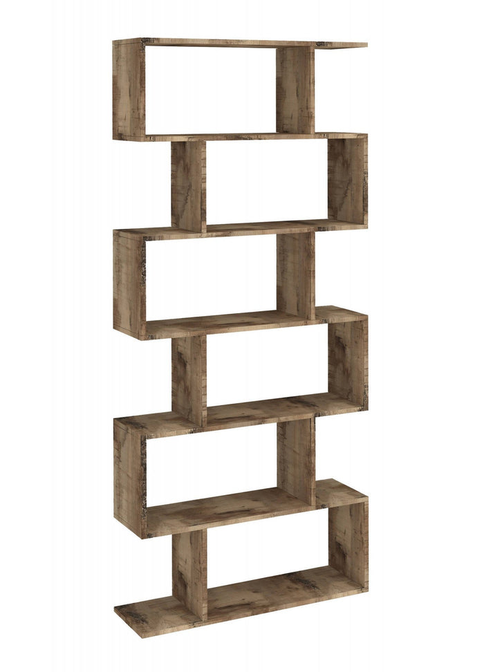 Libreria alta bifacciale a 6 Alowha, Made in Italy, Scaffale per libri e documenti, Libreria a zig zag da ufficio, cm 80x25h192, Acero