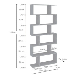 Libreria alta bifacciale a 6 Alowha, Made in Italy, Scaffale per libri e documenti, Libreria a zig zag da ufficio, cm 80x25h192, Acero