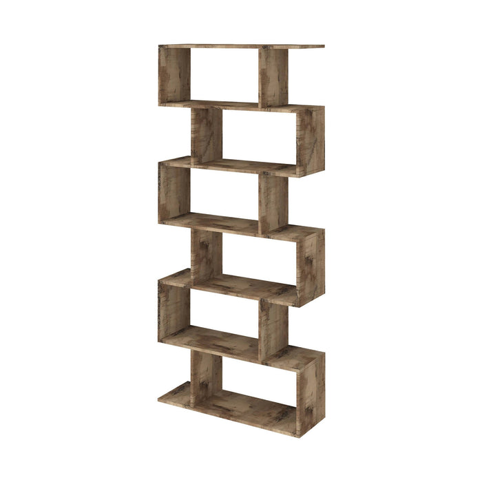 Libreria alta bifacciale a 6 Alowha, Made in Italy, Scaffale per libri e documenti, Libreria a zig zag da ufficio, cm 80x25h192, Acero