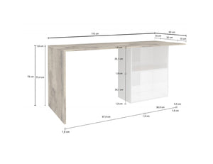 Scrivania lineare per ufficio e studio con Antioco, Made in Italy, Tavolo minimal, Scrittoio porta PC, cm 110x50h75, Bianco lucido e Acero