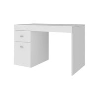 Scrivania per ufficio con cassettiera e piano Alpaca, Made in Italy, Scrittoio porta PC, cm 100x60h75, Bianco lucido Larice
