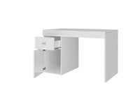 Scrivania per ufficio con cassettiera e piano Alpaca, Made in Italy, Scrittoio porta PC, cm 100x60h75, Bianco lucido Larice