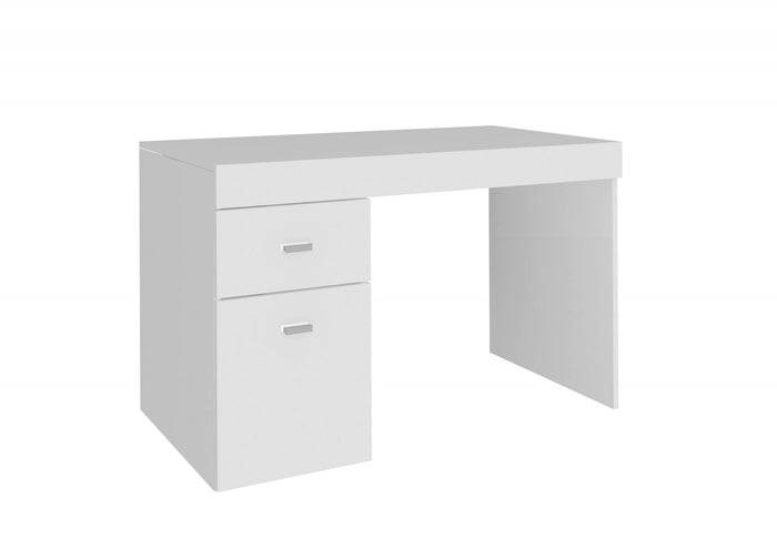 Scrivania per ufficio con cassettiera e piano Alpaca, Made in Italy, Scrittoio porta PC, cm 100x60h75, Bianco lucido Larice