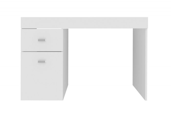 Scrivania per ufficio con cassettiera e piano Alpaca, Made in Italy, Scrittoio porta PC, cm 100x60h75, Bianco lucido Larice