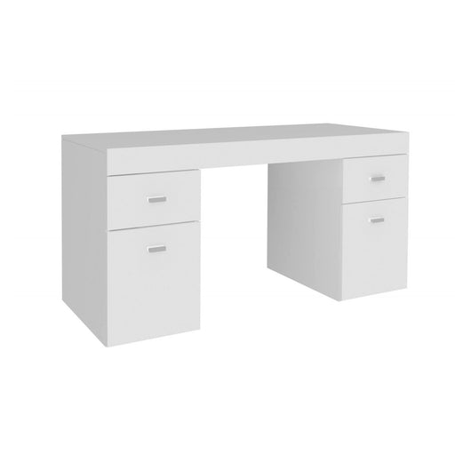 Scrivania per ufficio con cassettiera e piano Aladdin, Made in Italy, Tavolo scrittoio porta PC, cm 130x60h75, Bianco lucido