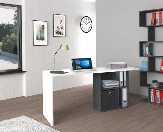 Antioco, Scrivania 2 Ripiani Made in Italy, 110x50x75h cm Bianco Lucido