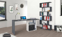 Scrivania lineare per ufficio e studio con Antioco, Made in Italy, Tavolo minimal, Scrittoio porta PC, cm 110x50h75, Bianco lucido e Grigio Cenere
