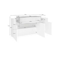 Credenza Angelis, Madia di design a 4 ante, Made in Italy, Mobile Porta TV, Buffet da soggiorno, cm 140x45h86, Bianco lucido e Acero