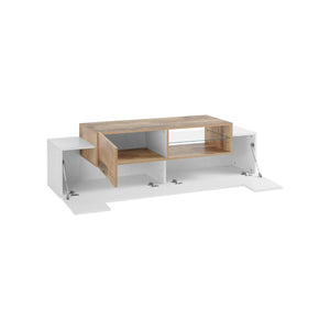 Mobile da soggiorno Porta Andris, Made in Italy, Credenza per Andris da salotto a 3 ante, cm 160x45h51, Bianco lucido e Acero