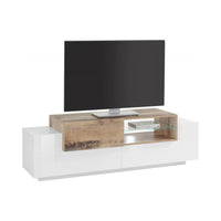 Mobile da soggiorno Porta Andris, Made in Italy, Credenza per Andris da salotto a 3 ante, cm 160x45h51, Bianco lucido e Acero