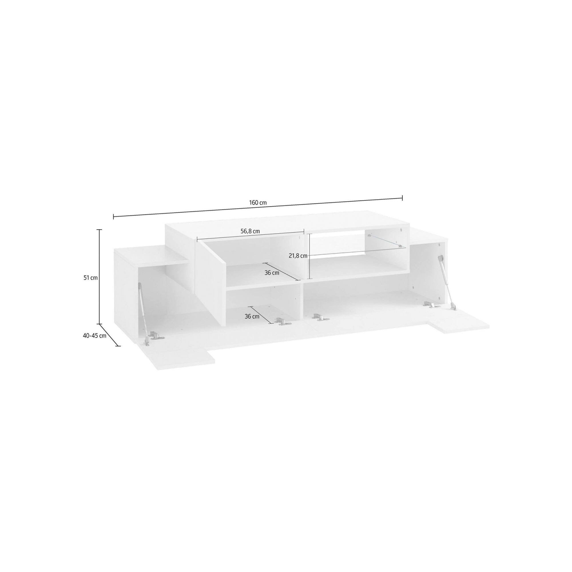 Mobile da soggiorno Porta Andris, Made in Italy, Credenza per Andris da salotto a 3 ante, cm 160x45h51, Bianco lucido e Acero