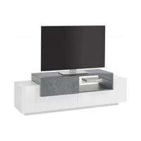 Mobile da soggiorno Porta Andris, Made in Italy, Credenza per Andris da salotto a 3 ante, cm 160x45h51, Bianco lucido e Grigio Cemento