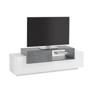 Mobile da soggiorno Porta Andris, Made in Italy, Credenza per Andris da salotto a 3 ante, cm 160x45h51, Bianco lucido e Grigio Cemento