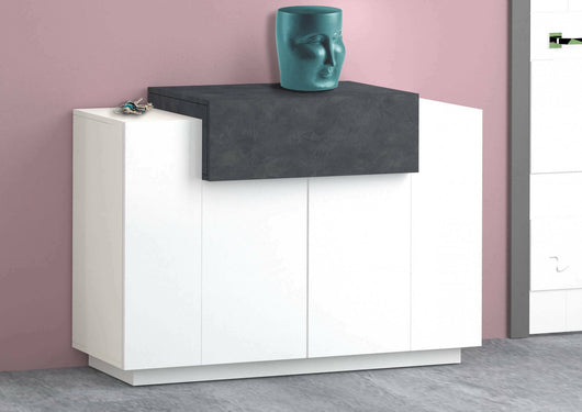 Scarpiera Aristotle, Made in Italy, a 2 ante e 1 anta a ribalta, Portascarpe da ingresso, Mobile multiuso, cm 120x45h86, Bianco lucido e Grigio Cenere