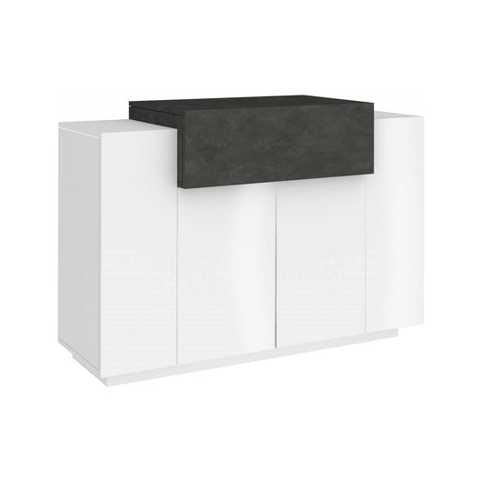 Scarpiera Aristotle, Made in Italy, a 2 ante e 1 anta a ribalta, Portascarpe da ingresso, Mobile multiuso, cm 120x45h86, Bianco lucido e Grigio Cenere