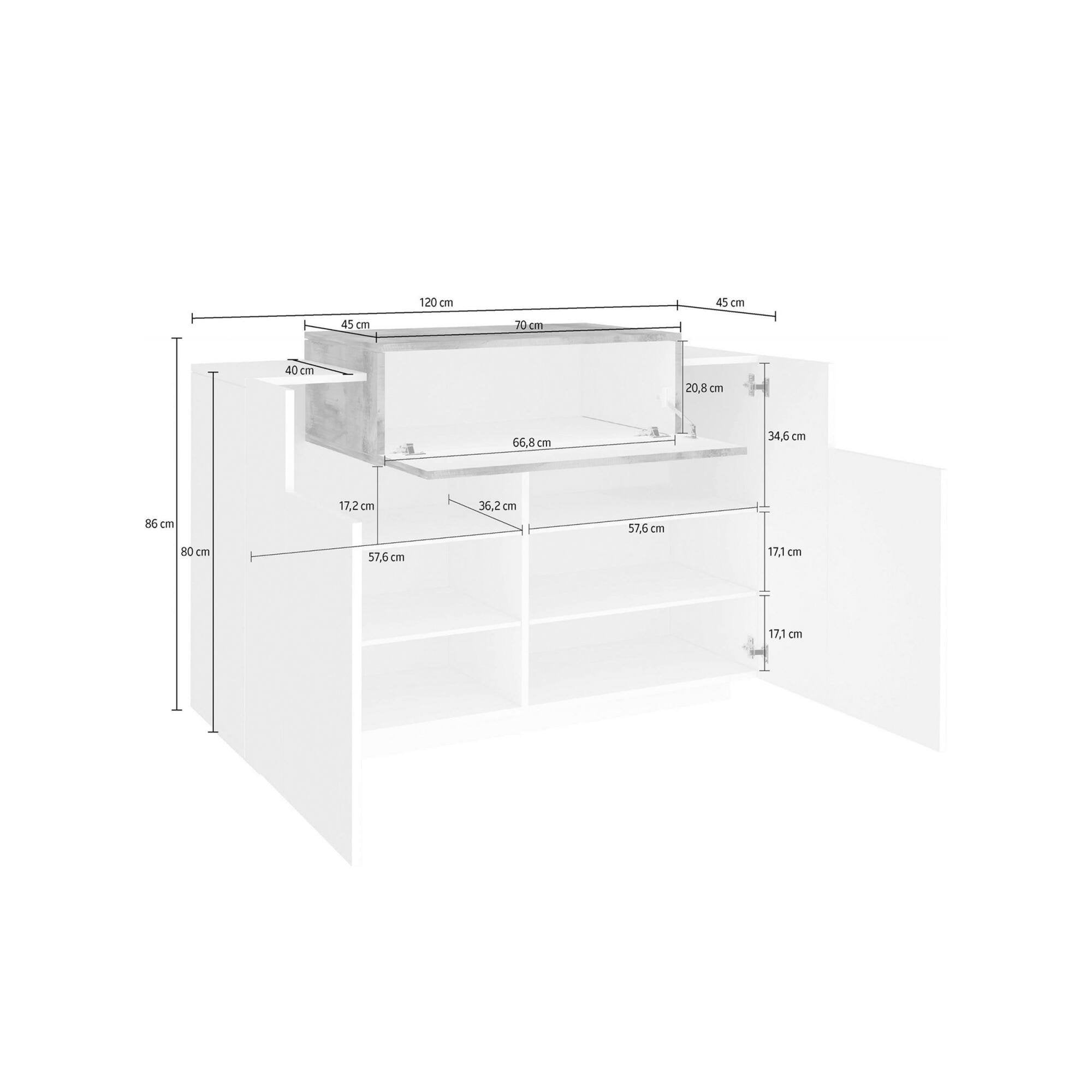 Mobile Portascarpe Aristotle, Scarpiera 4 Ripiani Made in Italy, 120x45x86h cm Bianco Lucido