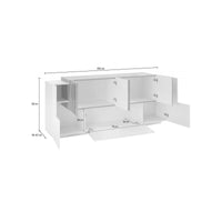 Credenza moderna a 7 Astice, Made in Italy, Madia da cucina, Buffet di design da soggiorno, cm 200x45h86, Bianco lucido e Acero