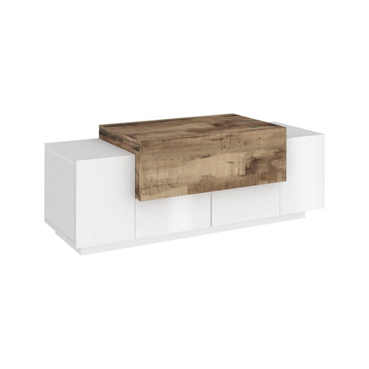 Mobile da ingresso a 3 Aspera, Made in Italy, Credenza da soggiorno Porta TV, cm 120x45h46, Bianco lucido e Acero