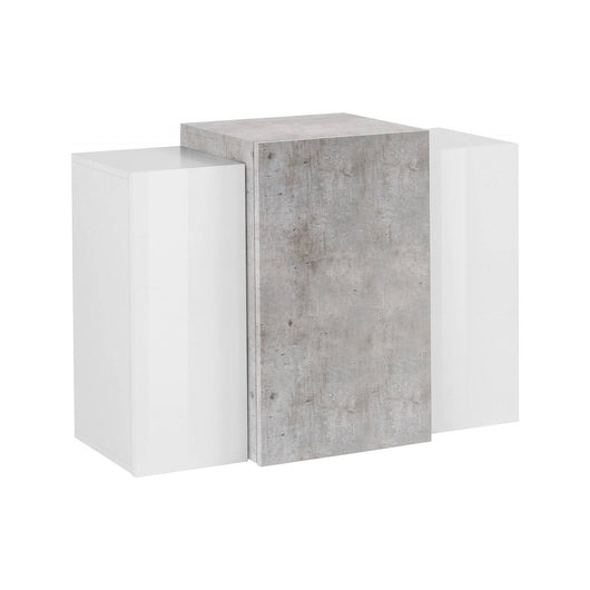 Pensile da Andras, Made in Italy, Mobile da soggiorno sospeso a 3 ante, cm 90x38h66, Bianco lucido e Cemento