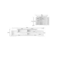 Parete attrezzata da soggiorno Alaskino, Made in Italy, Mobile porta TV e pensile , Set salotto moderno, cm 280x45h180, Bianco lucido e Cemento