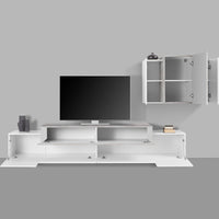 Parete attrezzata da soggiorno Alaskino, Made in Italy, Mobile porta TV e pensile , Set salotto moderno, cm 280x45h180, Bianco lucido e Cemento
