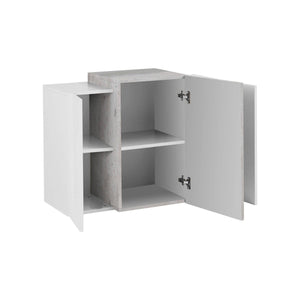 Pensile da Andras, Made in Italy, Mobile da soggiorno sospeso a 3 ante, cm 90x38h66, Bianco lucido e Grigio Cenere