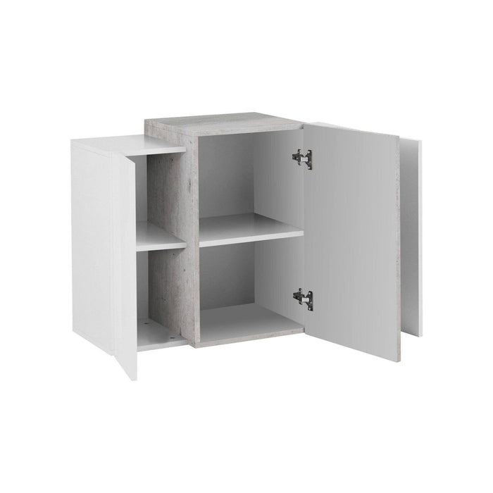 Pensile da Andras, Made in Italy, Mobile da soggiorno sospeso a 3 ante, cm 90x38h66, Bianco lucido e Grigio Cenere