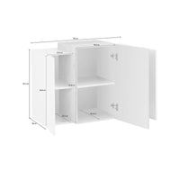 Pensile da Andras, Made in Italy, Mobile da soggiorno sospeso a 3 ante, cm 90x38h66, Bianco lucido e Grigio Cenere