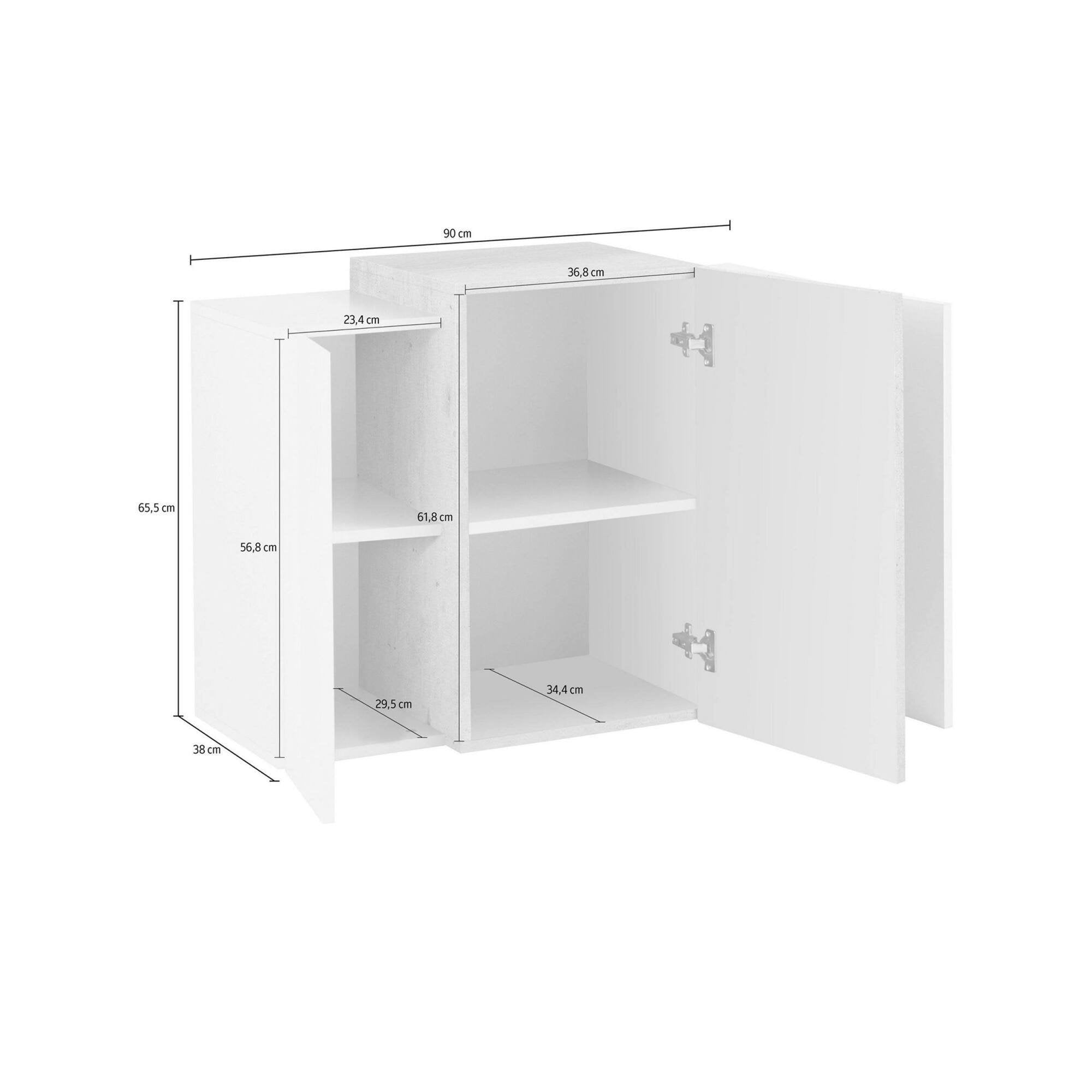 Pensile da Andras, Made in Italy, Mobile da soggiorno sospeso a 3 ante, cm 90x38h66, Bianco lucido e Grigio Cenere