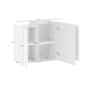 Pensile da Andras, Made in Italy, Mobile da soggiorno sospeso a 3 ante, cm 90x38h66, Bianco lucido e Grigio Cenere