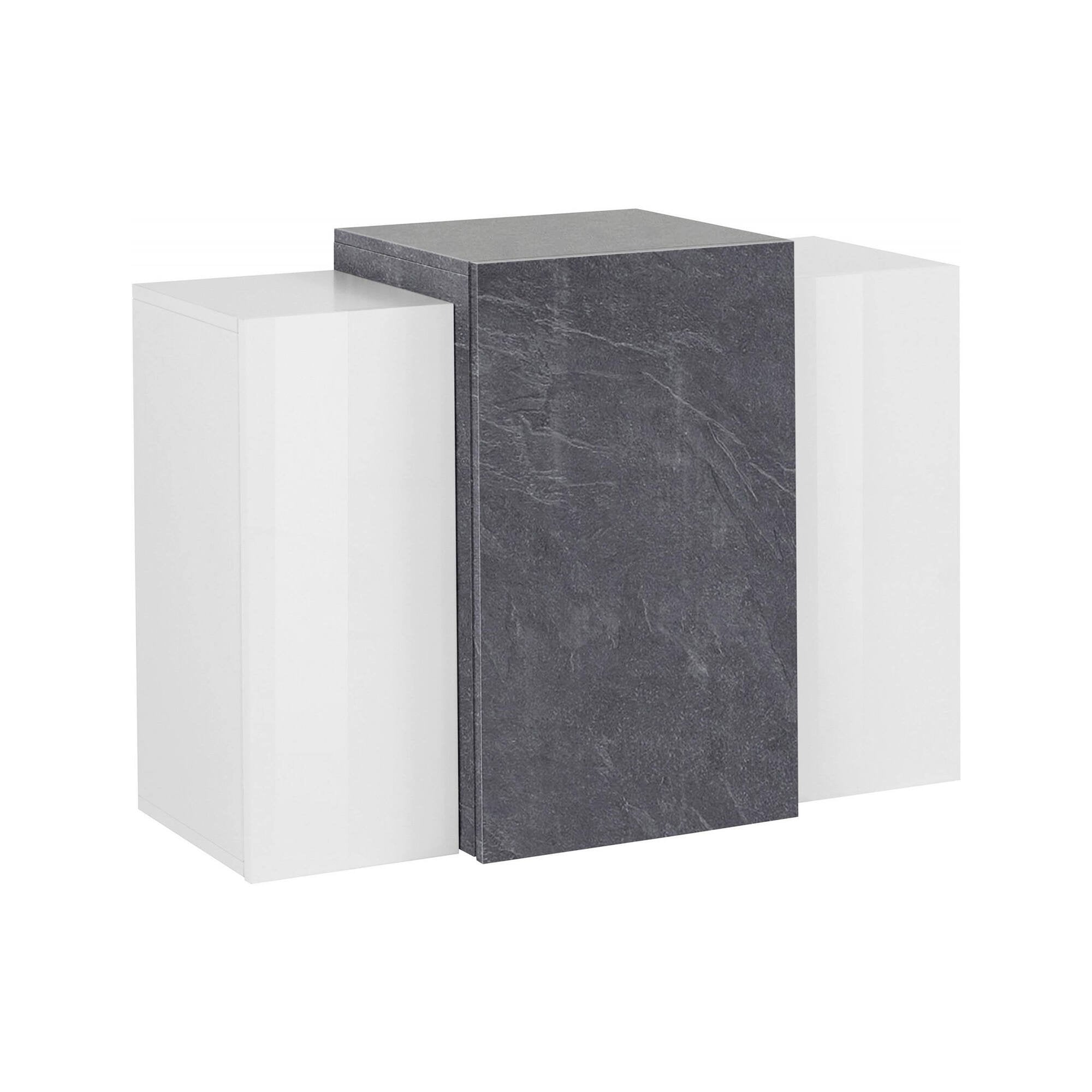 Pensile da Andras, Made in Italy, Mobile da soggiorno sospeso a 3 ante, cm 90x38h66, Bianco lucido e Grigio Cenere