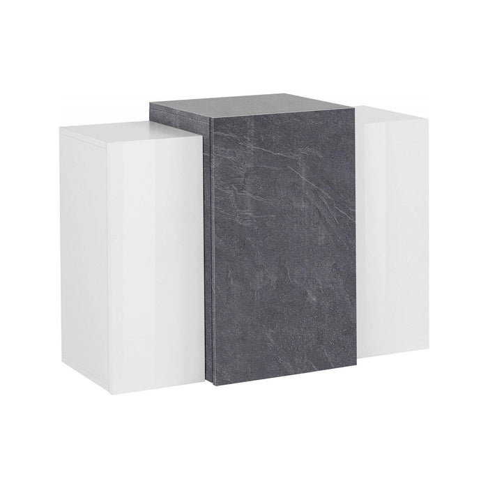 Pensile da Andras, Made in Italy, Mobile da soggiorno sospeso a 3 ante, cm 90x38h66, Bianco lucido e Grigio Cenere