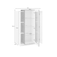 Vetrina moderna con anta a Ablaze, Made in Italy, Mobile vetrinetta da soggiorno, cm 80x38h121, Bianco lucido e Grigio Cenere, con luce LED bianca