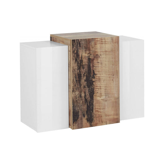 Pensile da Andras, Made in Italy, Mobile da soggiorno sospeso a 3 ante, cm 90x38h66, Bianco lucido e Acero