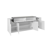 Credenza moderna a 5 Discordia, Made in Italy, Madia da cucina, Buffet di design da soggiorno, cm 200x45h86, Bianco lucido e Grigio Cenere