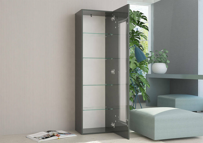 Mobile a colonna con anta a Adatka, Made in Italy, Credenza con ripiani, Vetrinetta da soggiorno, cm 45x34h162, Antracite lucido