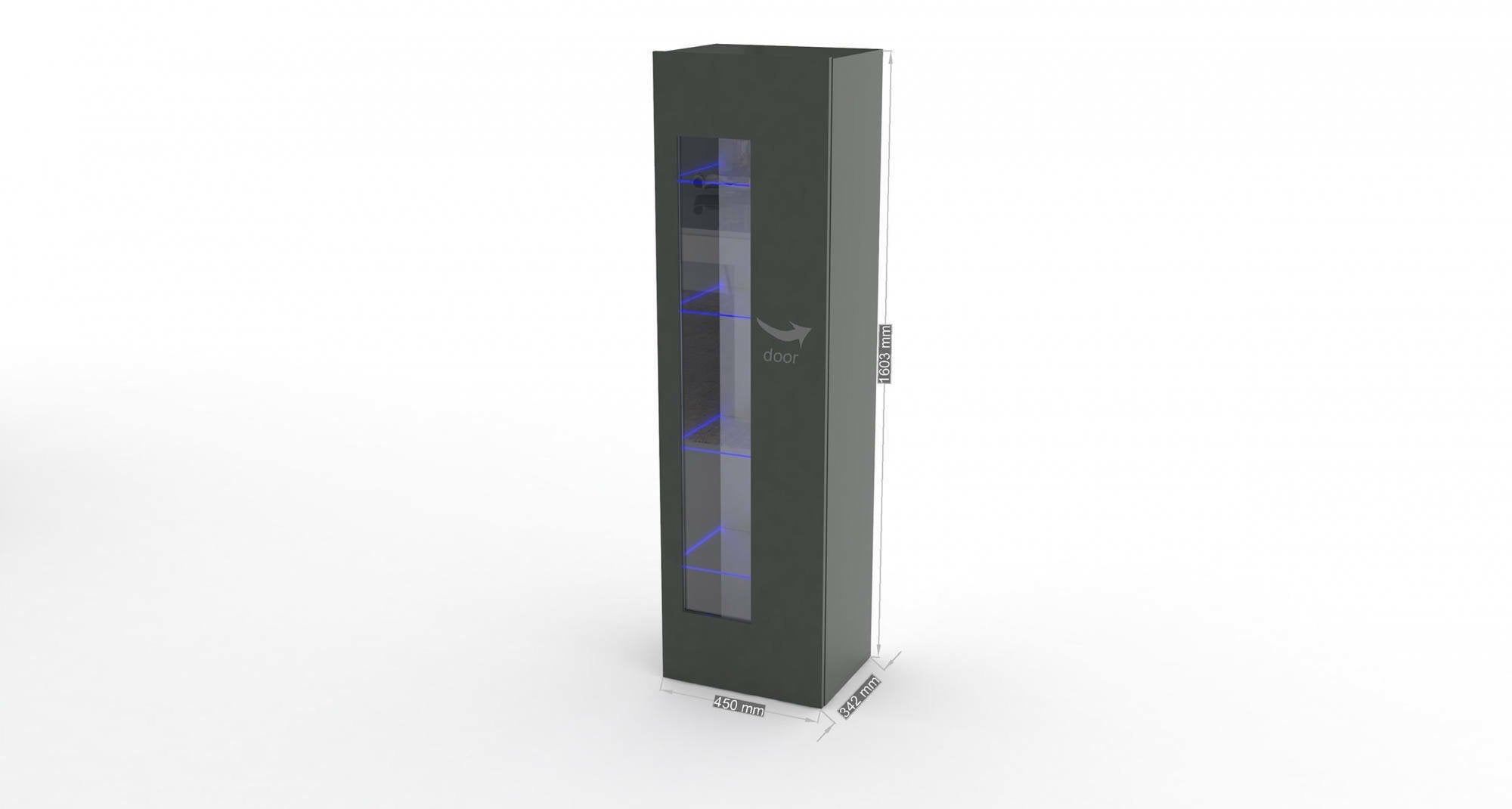 Mobile a colonna con anta a Adatka, Made in Italy, Credenza con ripiani, Vetrinetta da soggiorno, cm 45x34h162, Antracite lucido