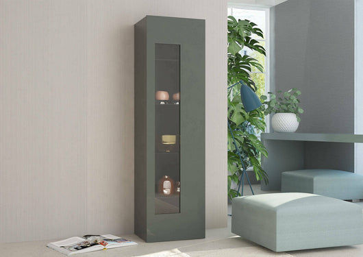 Mobile a colonna con anta a Adatka, Made in Italy, Credenza con ripiani, Vetrinetta da soggiorno, cm 45x34h162, Antracite lucido