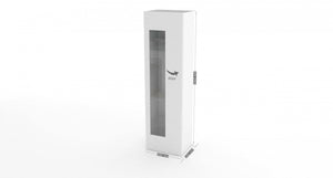 Mobile a colonna con anta a Adatka, Made in Italy, Credenza con ripiani, Vetrinetta da soggiorno, cm 45x34h162, Bianco lucido