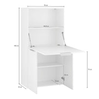 Scrivania con piano Atroc, Made in Italy, Mobile con scaffali e piano da lavoro, Armadio salvaspazio, cm 70x35h140, colore Bianco lucido