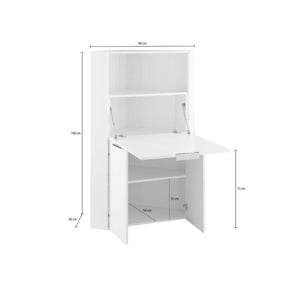 Scrivania ad angolo con piano Akiro, Made in Italy, Mobile con scaffali e piano da lavoro, Armadio salvaspazio, cm 70x57h140, colore Bianco lucido