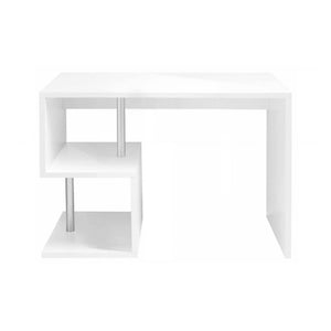 Scrivania moderna ad Esse per ufficio e studio con Acan, Made in Italy, Tavolo da computer, Scrittoio porta PC, cm 100x50h78, Bianco lucido