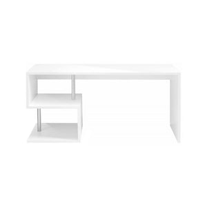 Scrivania moderna ad Esse per ufficio e studio con Poseidone, Made in Italy, Tavolo da computer, Scrittoio porta PC, cm 180x60h78, Bianco lucido