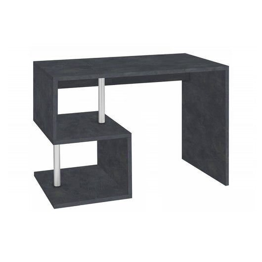 Scrivania moderna ad Esse per ufficio e studio con Acan, Made in Italy, Tavolo da computer, Scrittoio porta PC, cm 100x50h78, Grigio Cenere